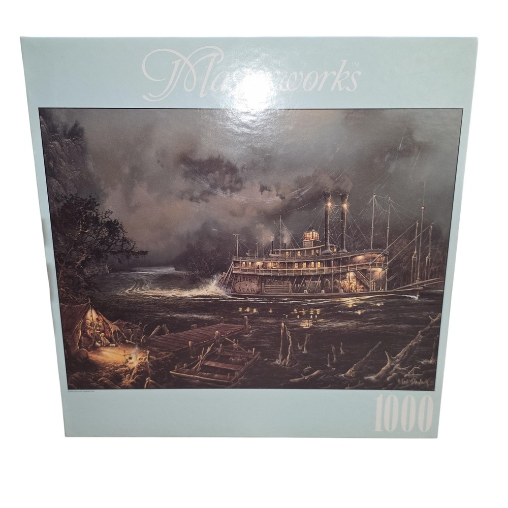 Vintage RoseArt Masterworks Paddlewheel & Poker 1000 Pc Puzzle USA Multi Color